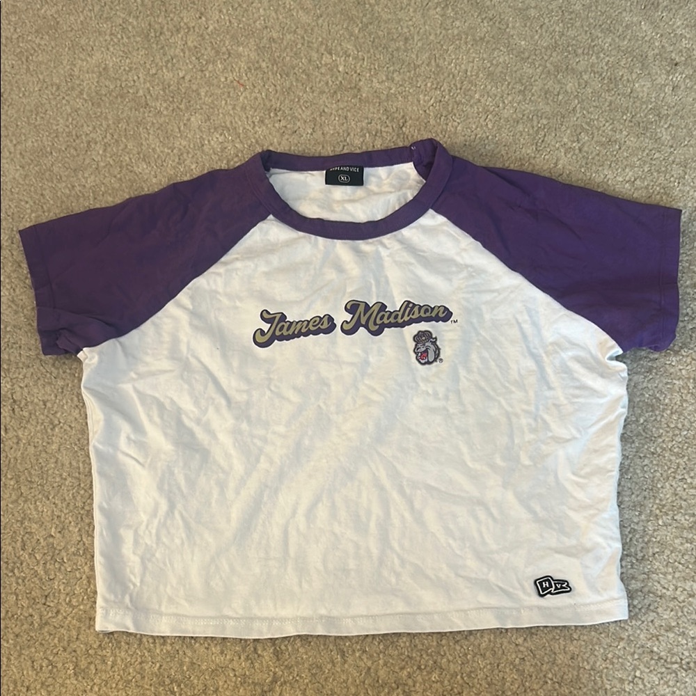 James Madison University Purple and White Crop Top